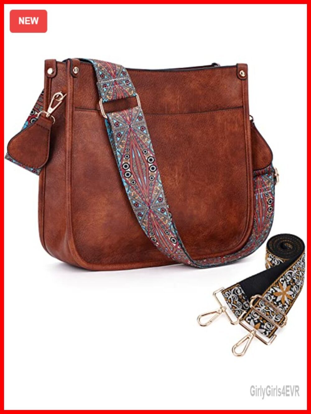 Vegan Leather Hobo Crossbody Bag With 2 Adjustable Guitar Straps